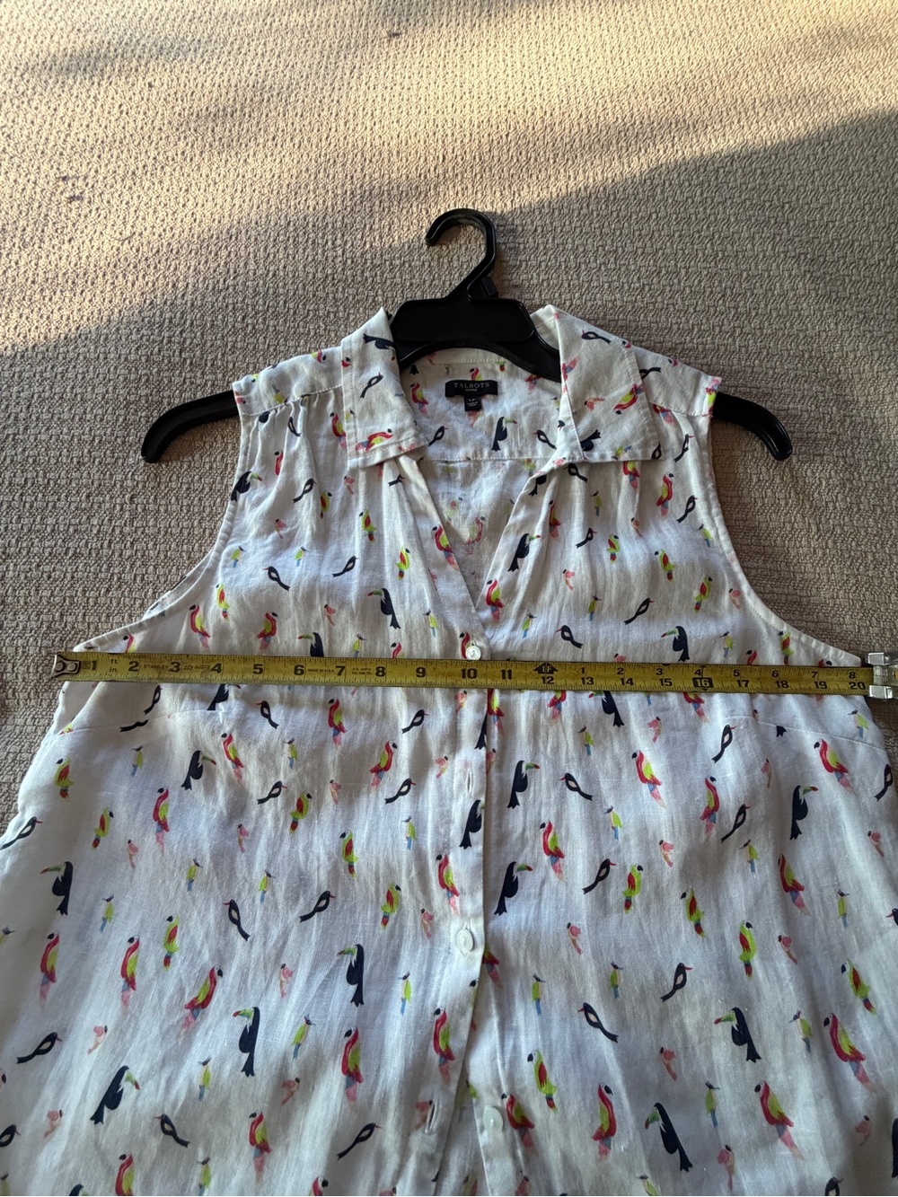 Talbots 100% Linen Parrot Print Sleeveless Blouse LP - Picture 6 of 6
